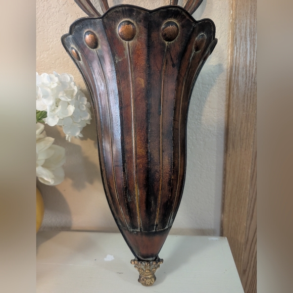 Rustic /Bronze  Decor Metal Large Tall Scalloped Wall Sconce - Picture 6 of 8